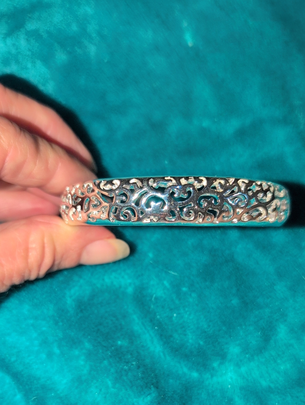Silver Tone Filigree Openwork Bangle Bracelet